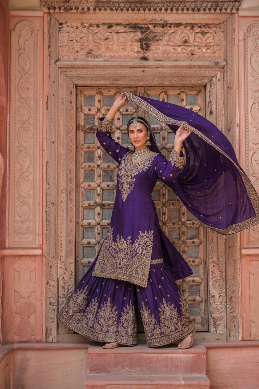Purple Glaze | Royale Sharara Set with Dupatta