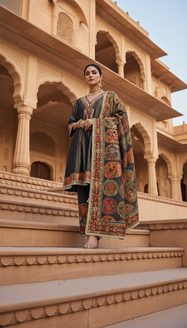 Savage Maharani | Luxury Festive Suit Set with Heritage-Inspired Embroidery & Dupatta