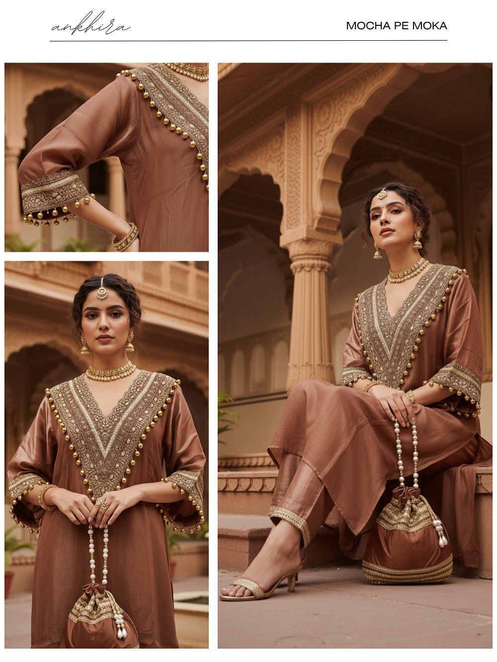 Mocha pe Moka | Brown Coord Set with Handcrafted Potli
