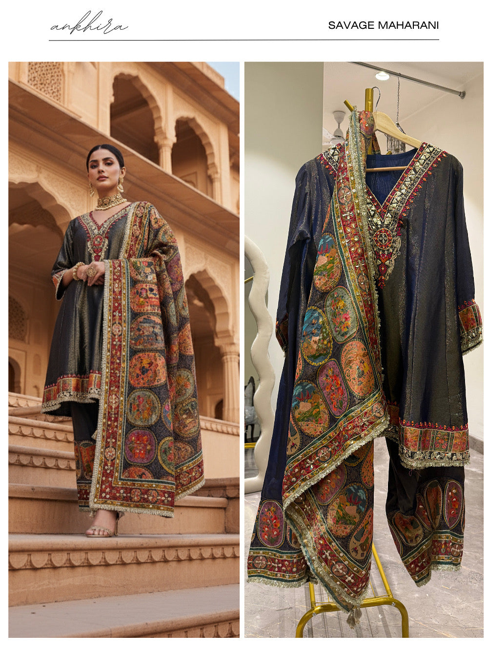 Savage Maharani | Luxury Festive Suit Set with Heritage-Inspired Embroidery & Dupatta