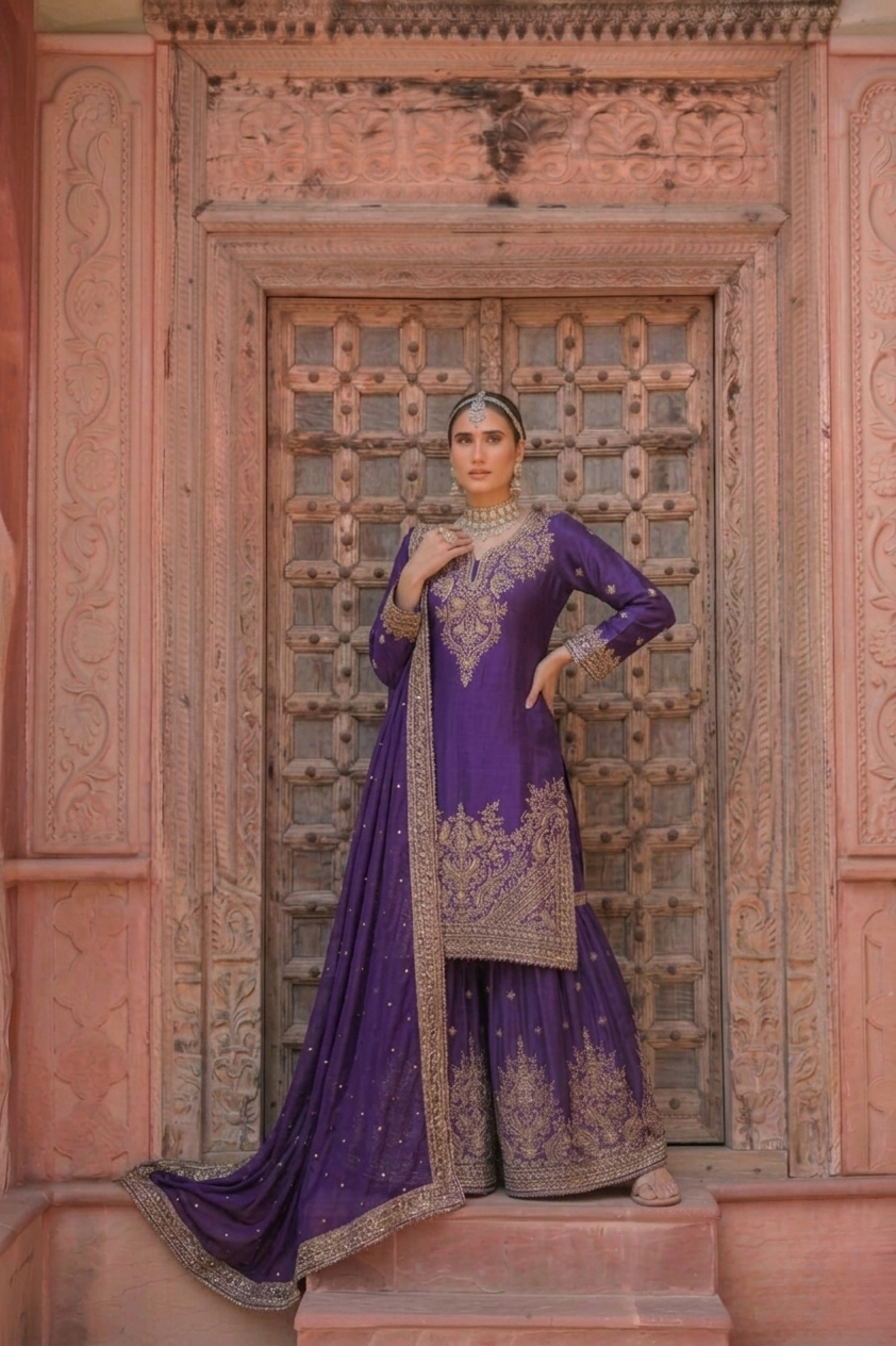 Purple Glaze | Royale Sharara Set with Dupatta