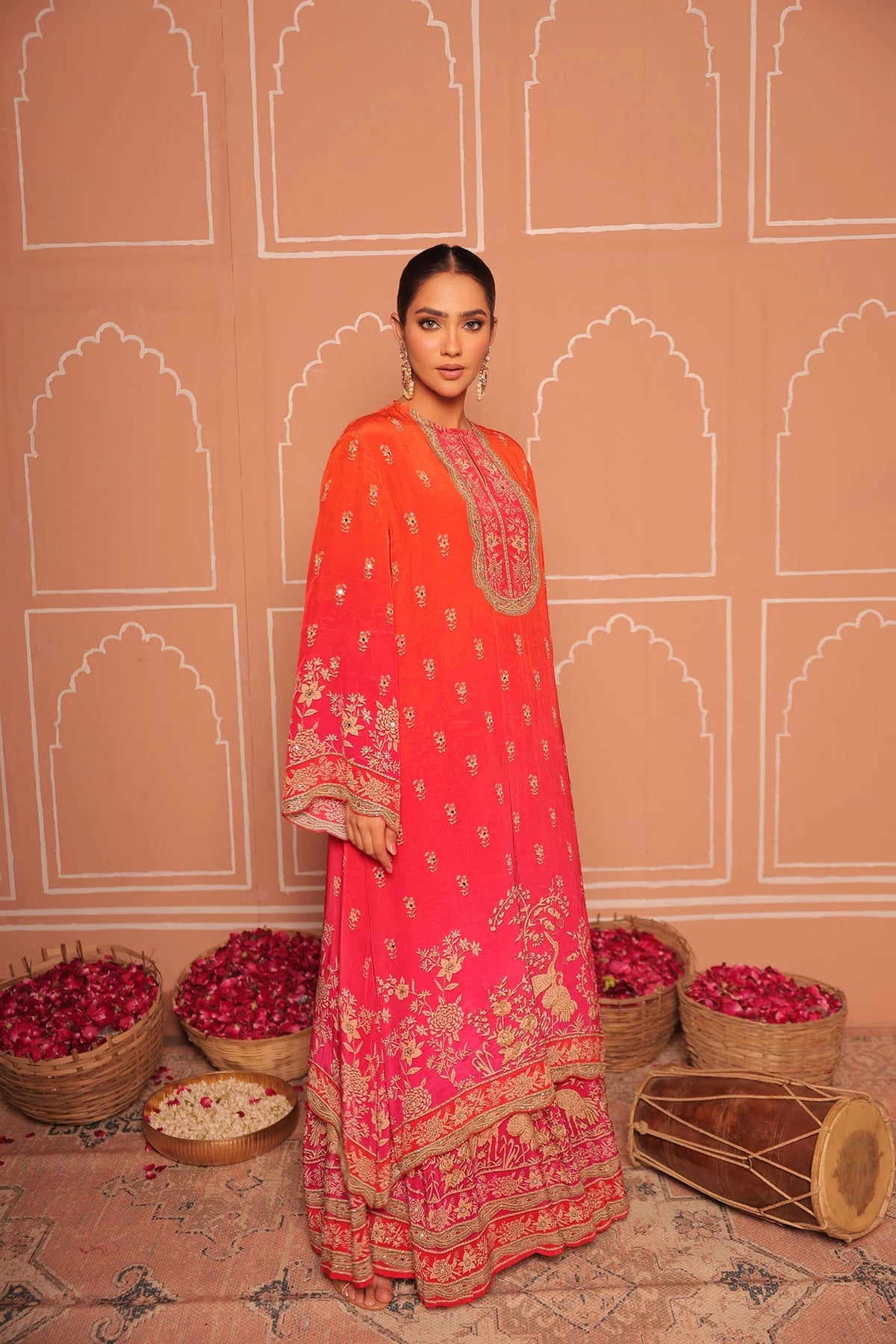 Orange forest - Anarkali with plazzo pants