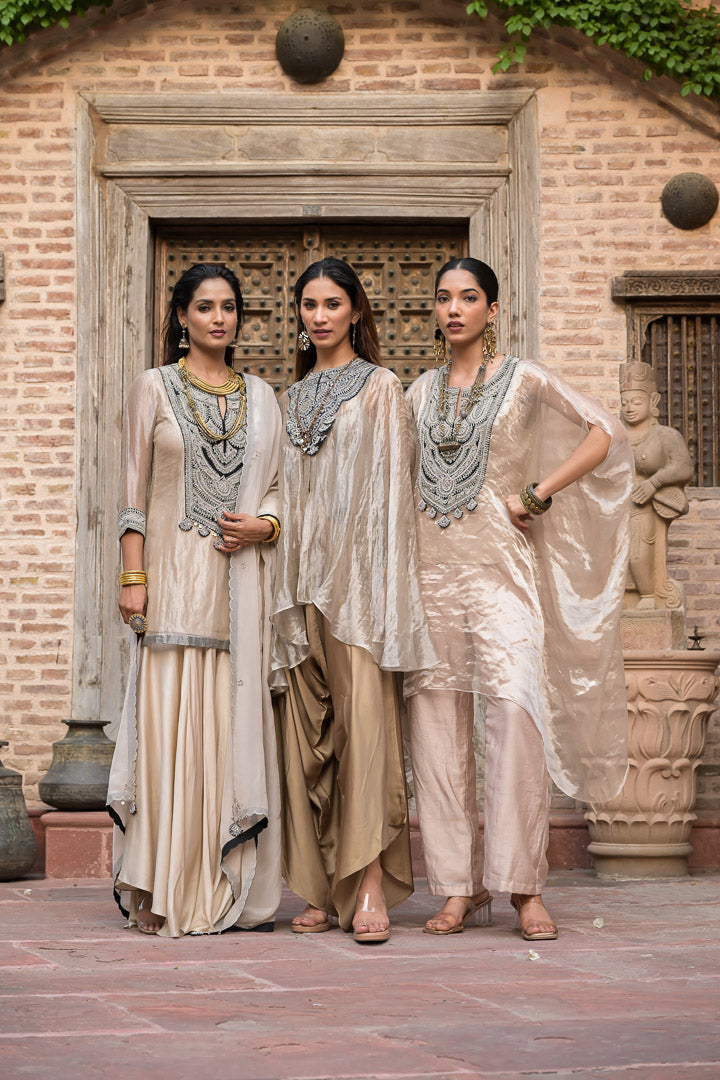 Resham | Luxury Beige Sharara Set with Embellished Kurta and Dupatta