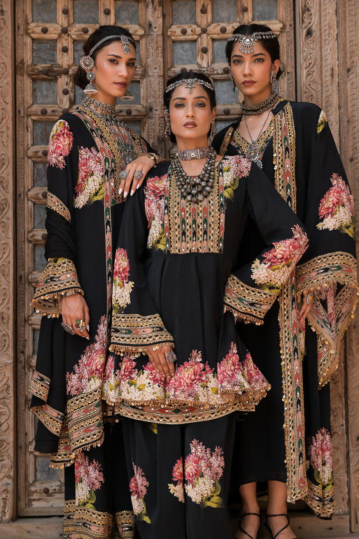 Nazaria | Black Floral Embroidered Indian Suit Set