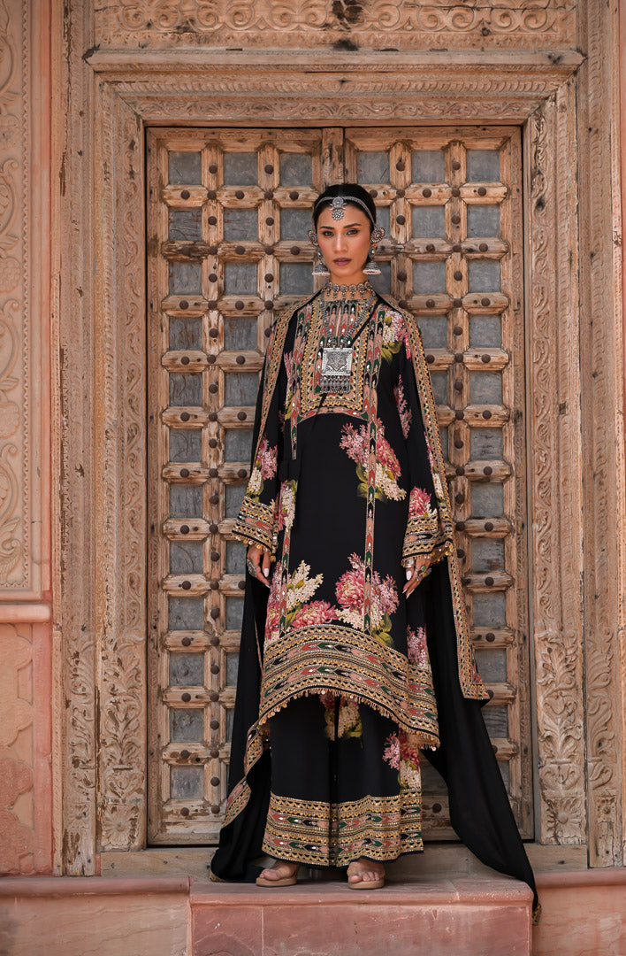 Nazaria | Black Floral Embroidered Indian Suit Set