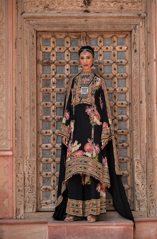 Nazaria | Black Floral Embroidered Indian Suit Set