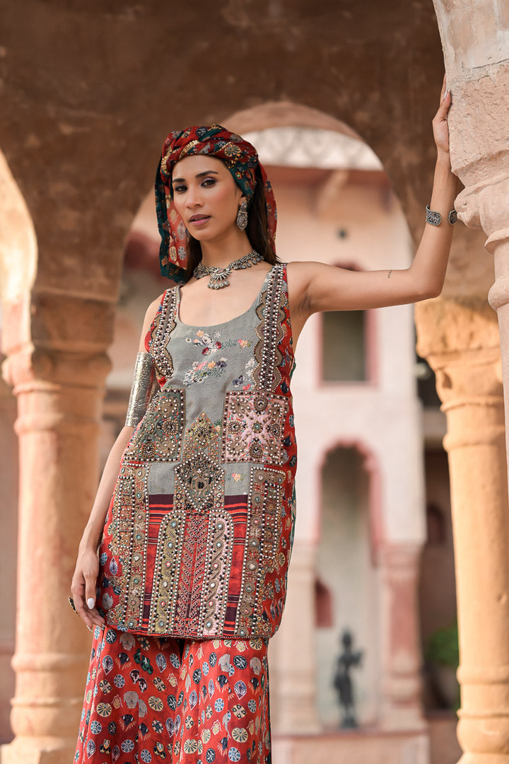 Banjara | Bohemian Printed & Embellished Sleeveless Ethnic Suit Set