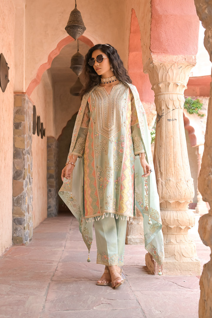 Heer | Pastel Green Embroidered Kurta Set with Straight Pants & Dupatta