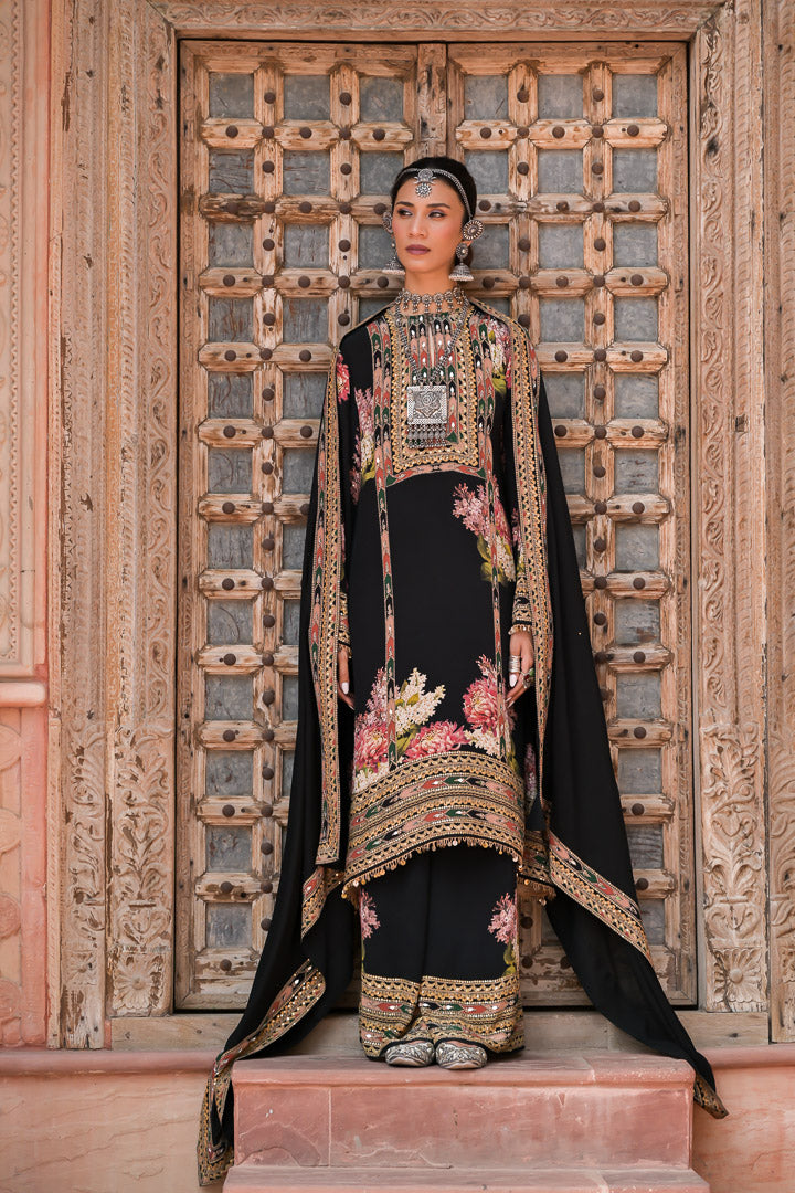Nazaria | Black Floral Embroidered Indian Suit Set