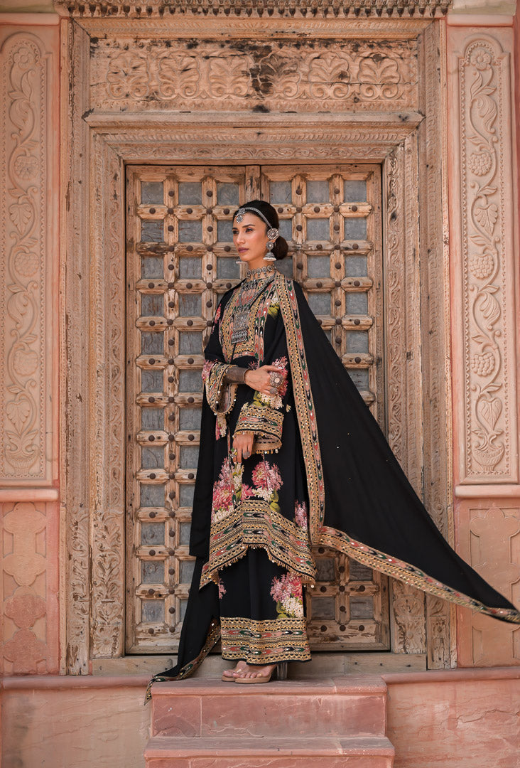 Nazaria | Black Floral Embroidered Indian Suit Set