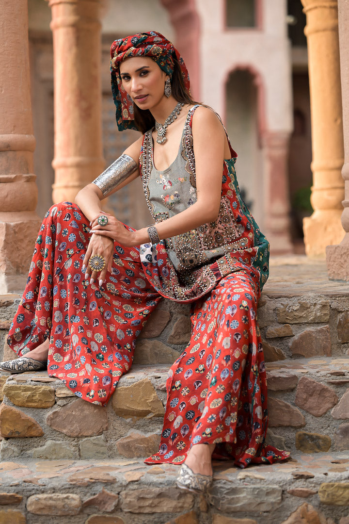 Banjara | Bohemian Printed & Embellished Sleeveless Ethnic Suit Set