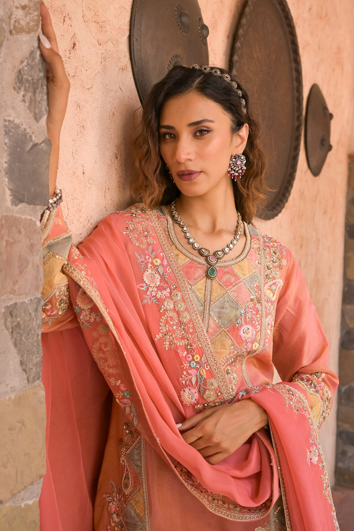 Radha | Peach Embroidered Pakistani Style Suit for Women