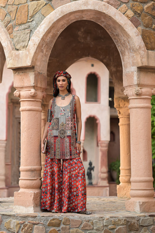 Banjara | Bohemian Printed & Embellished Sleeveless Ethnic Suit Set