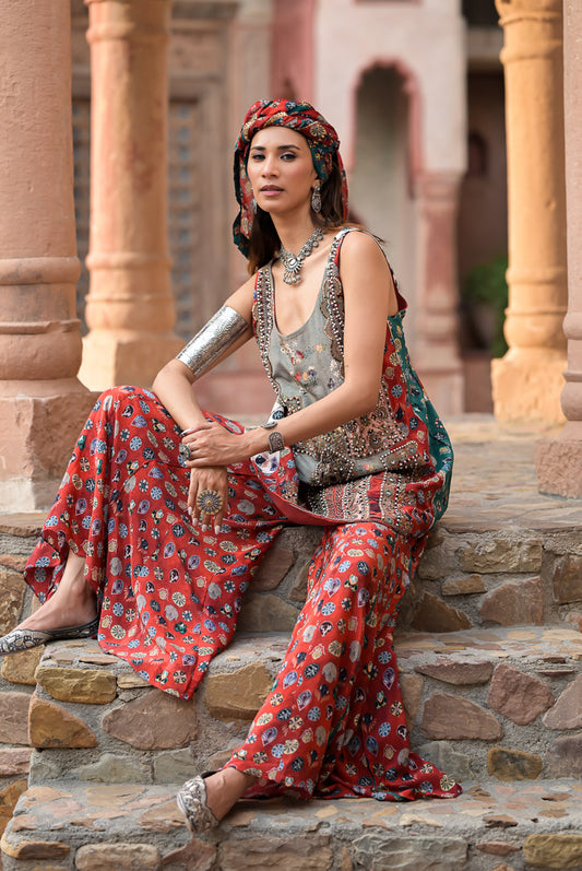 Banjara | Bohemian Printed & Embellished Sleeveless Ethnic Suit Set