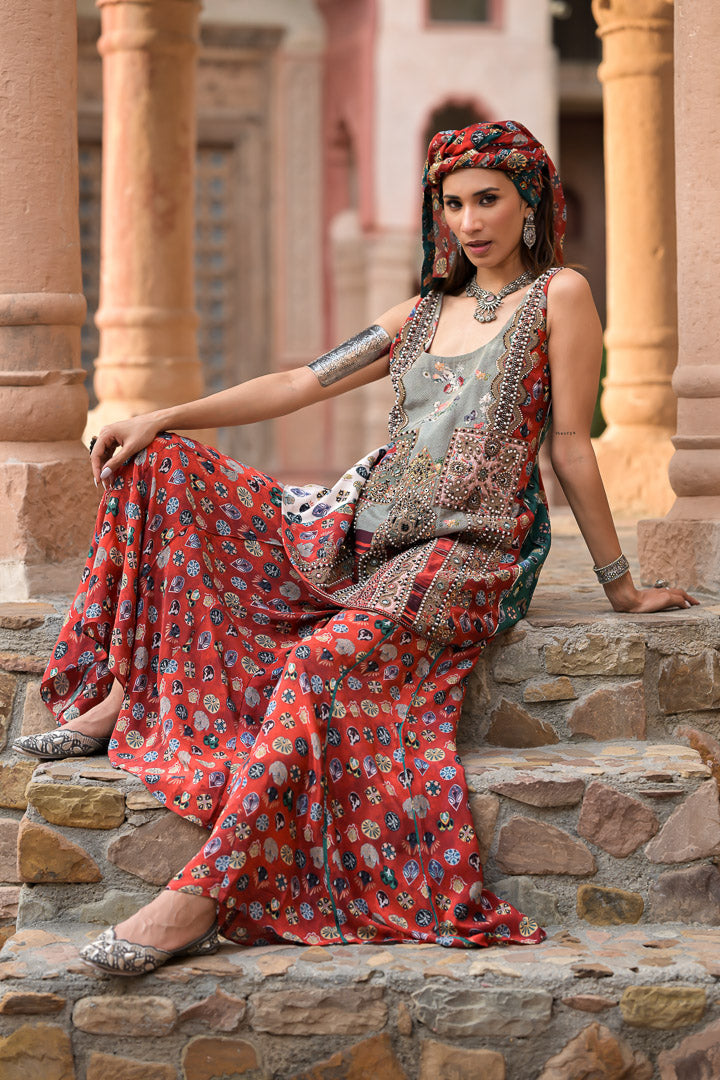 Banjara | Bohemian Printed & Embellished Sleeveless Ethnic Suit Set