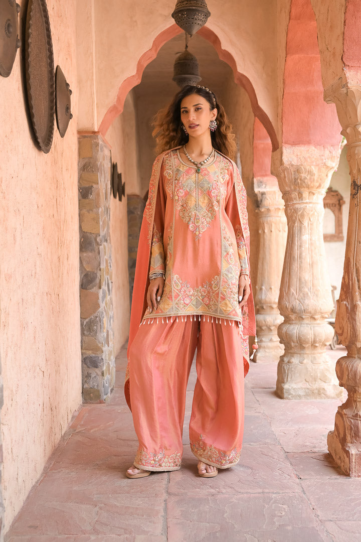 Radha | Peach Embroidered Pakistani Style Suit for Women