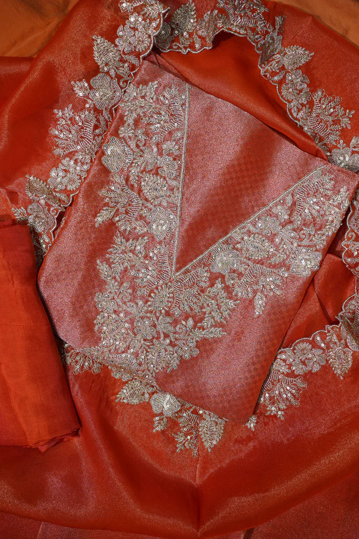 Burnt Coral Embroidered Suit Set