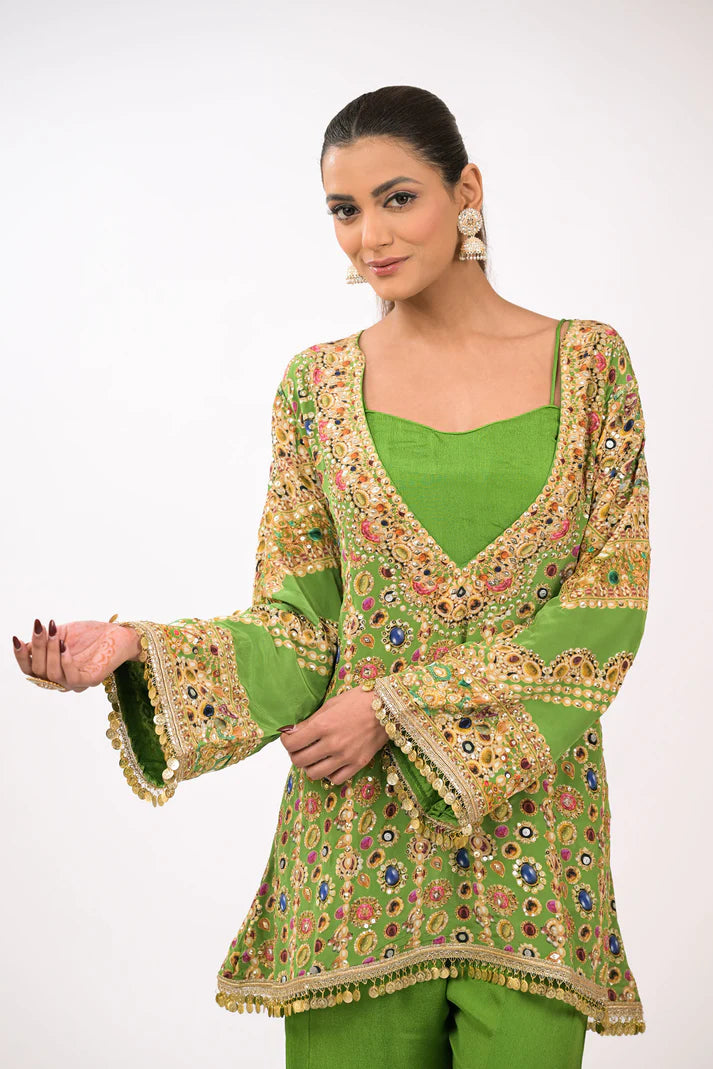 The Emerald Noor Sharara Coord Set | Verdant Luxe