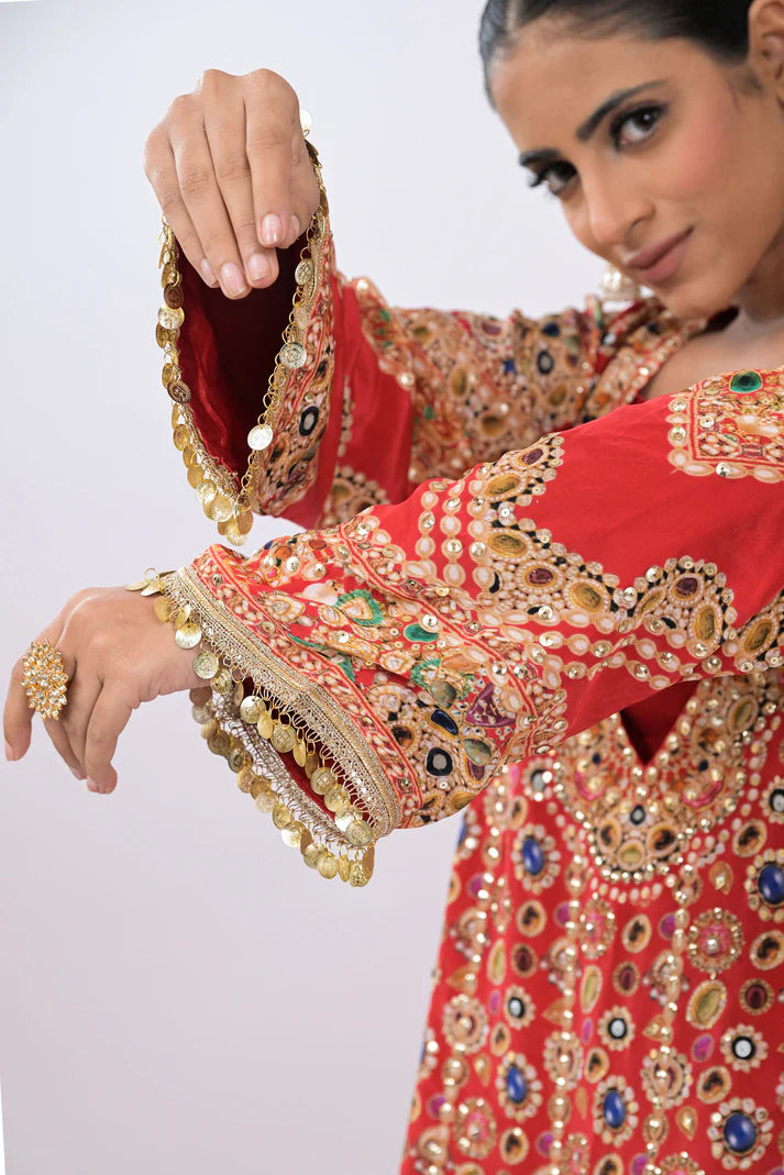 Zubair | Red Sharara Coord Set