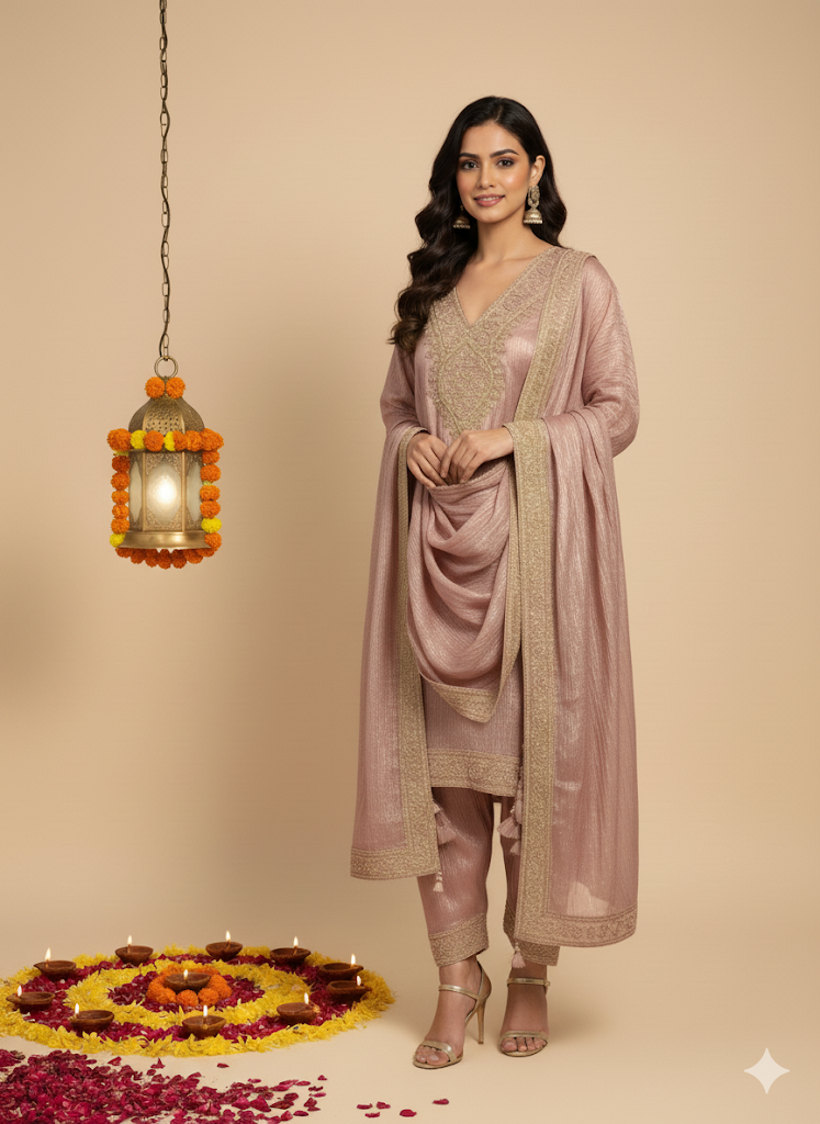 Shafah | Dusty Rose Pink Embroidered Silk Farzi Suit Set with Dupatta