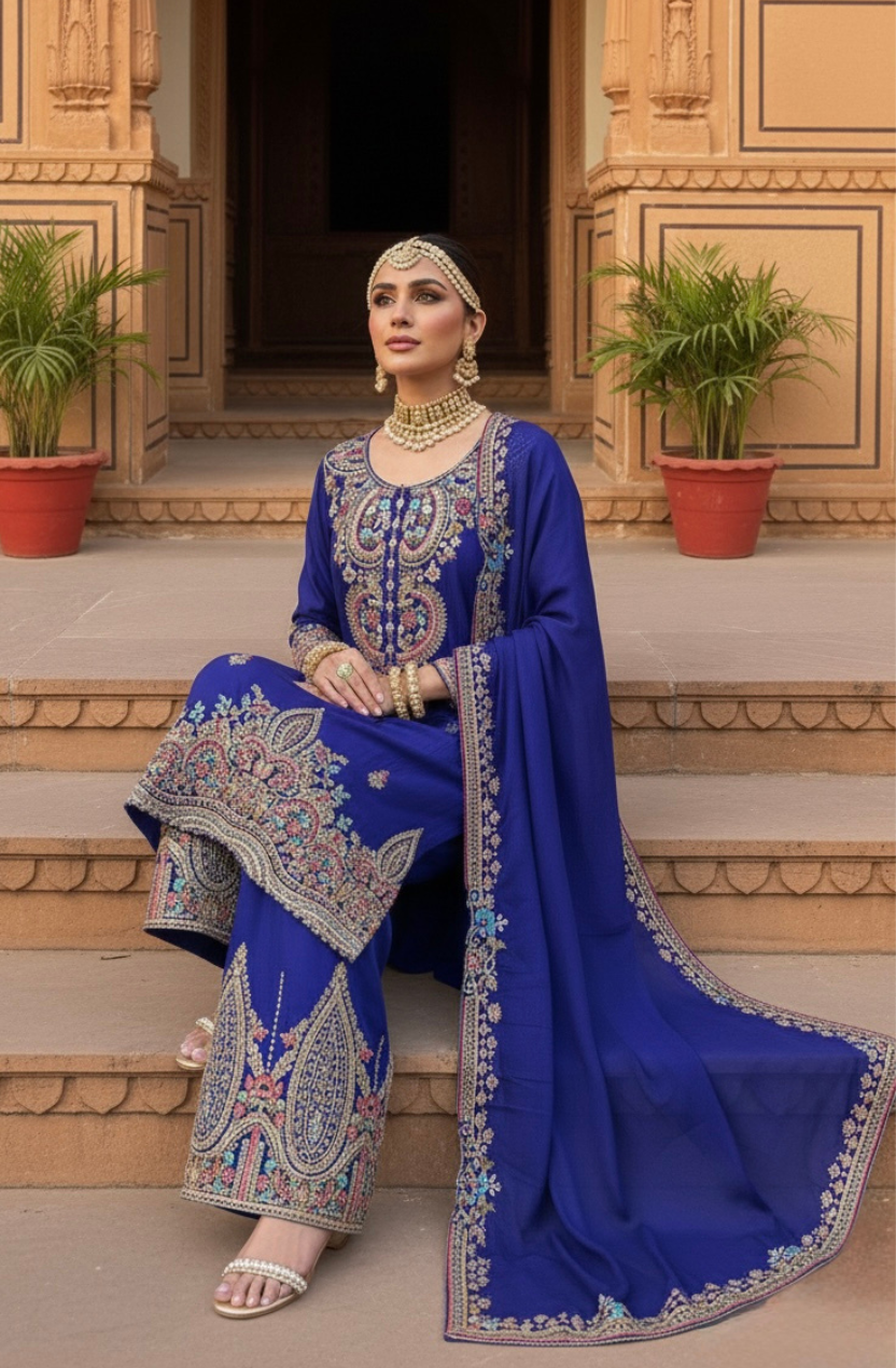 Blue Begum Sharah Set Suit with Dupatta