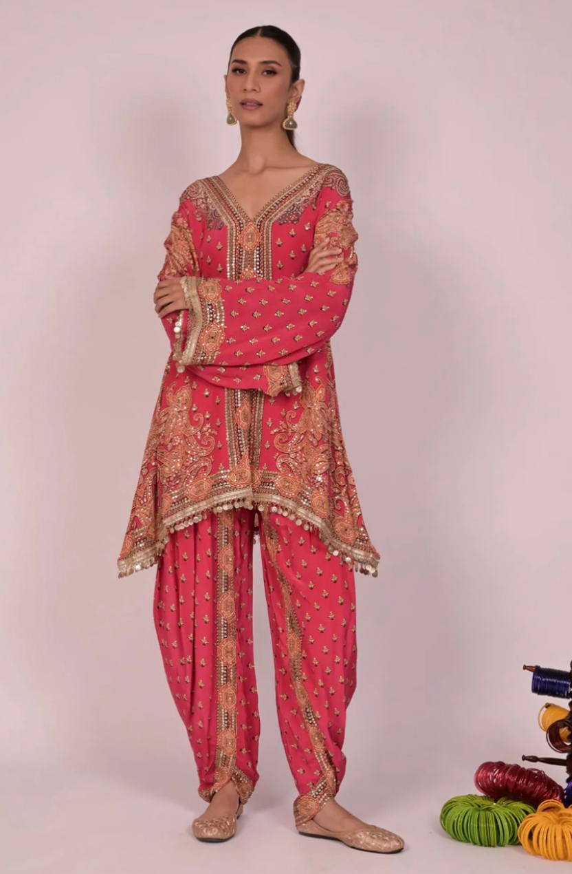 Pink Gul-Mohar | Dhoti Set