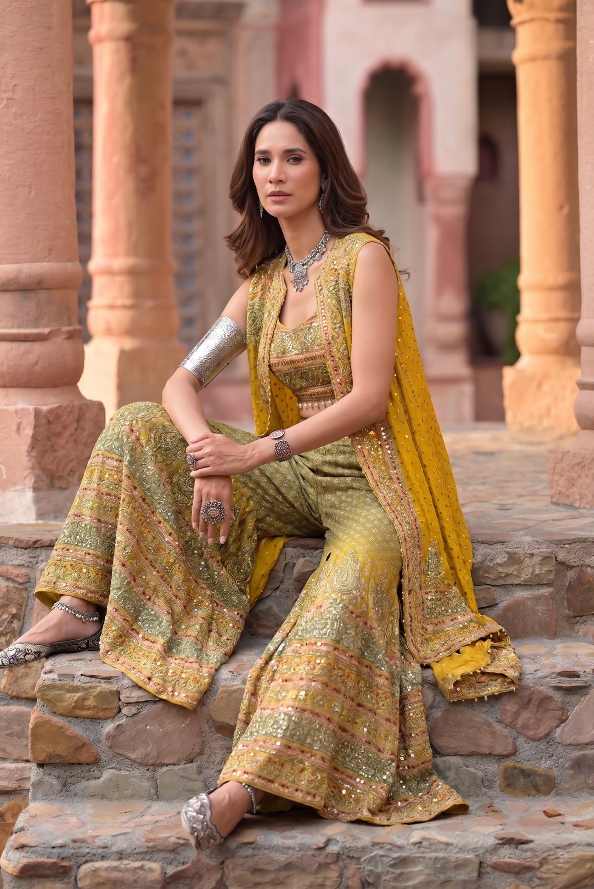 Zarmina Glow | Luxury Embroidered Crepe Sharara Set