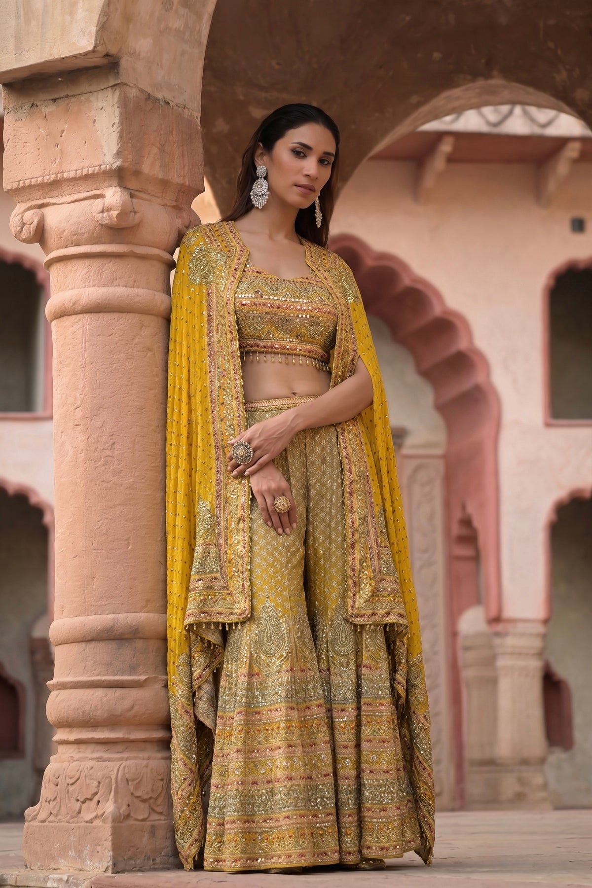 Zarmina Glow | Luxury Embroidered Crepe Sharara Set