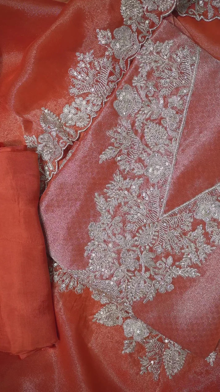 Burnt Coral Embroidered Suit Set