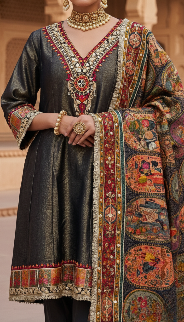 Savage Maharani | Luxury Festive Suit Set with Heritage-Inspired Embroidery & Dupatta