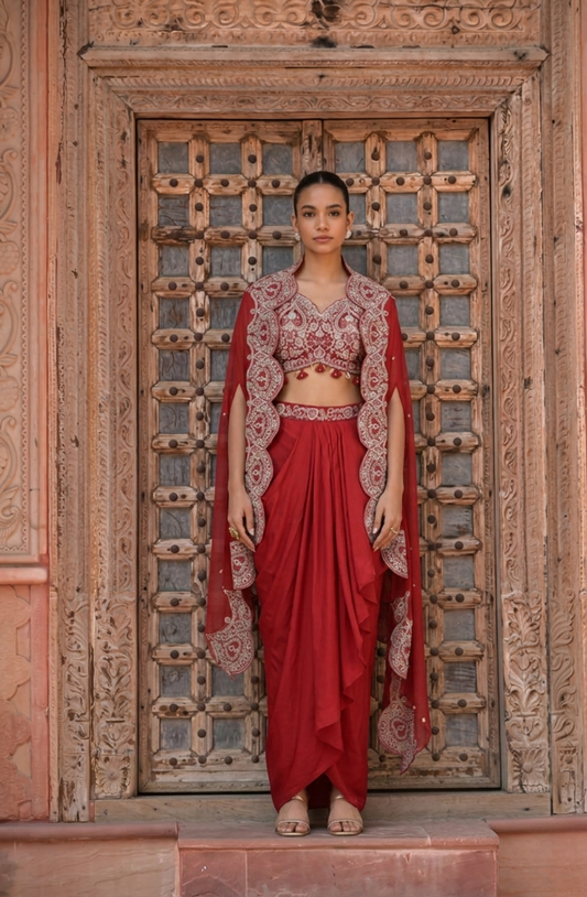Sindoor |  Red Cape-Style Coord Set