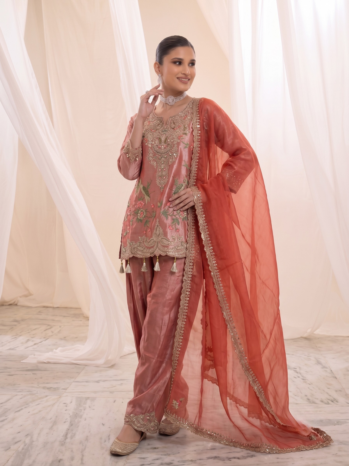 Mughal Princess Peachy Pink | Suit Set
