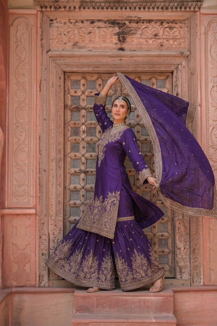 Purple Glaze | Royale Sharara Set with Dupatta