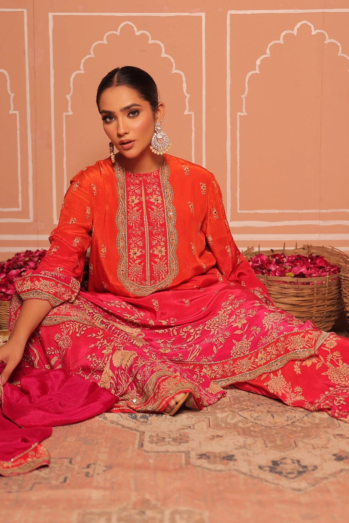 Orange forest - Anarkali with plazzo pants
