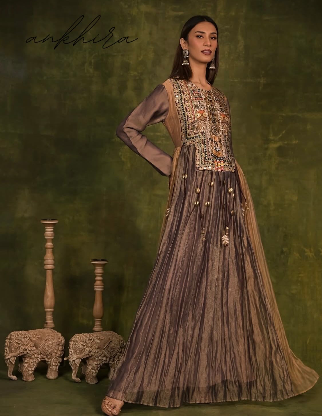 Dilkashi |  A Symphony of Earthy Glamour | Long Anarkali Gown