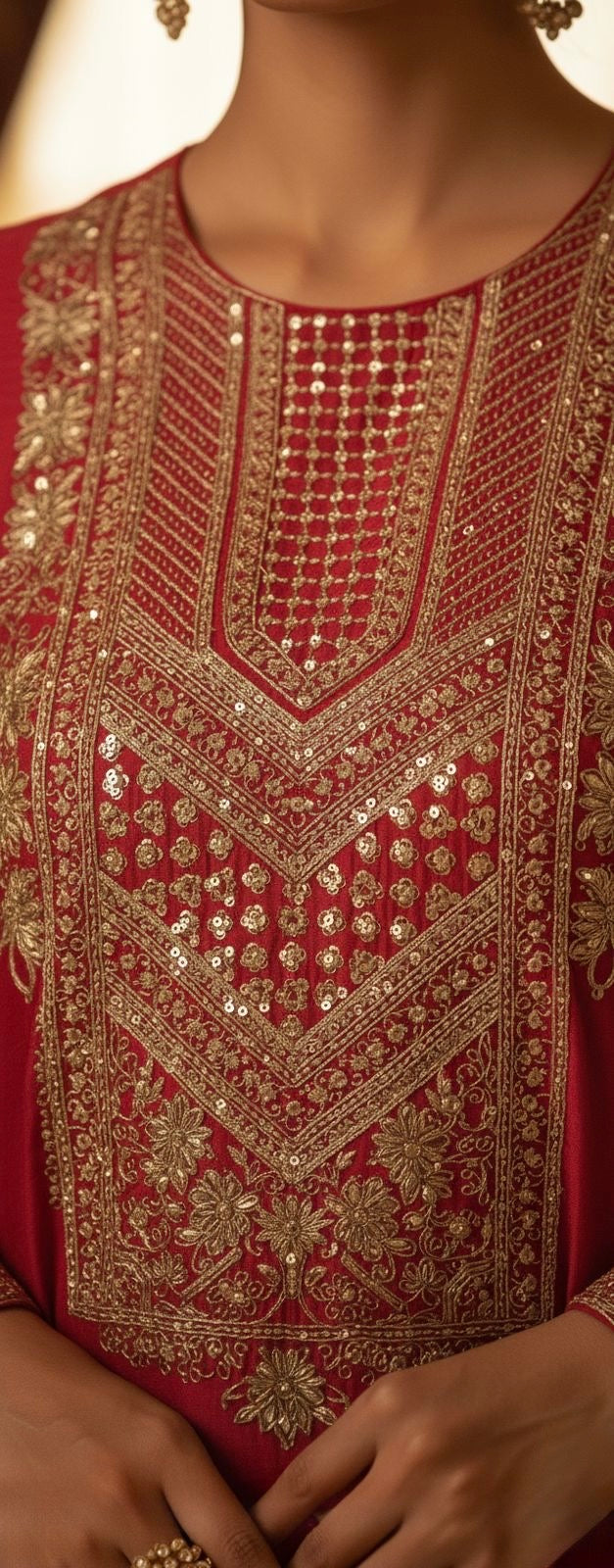 Ruby | Red Embroidered Kaftan Set with Palazzo Pants