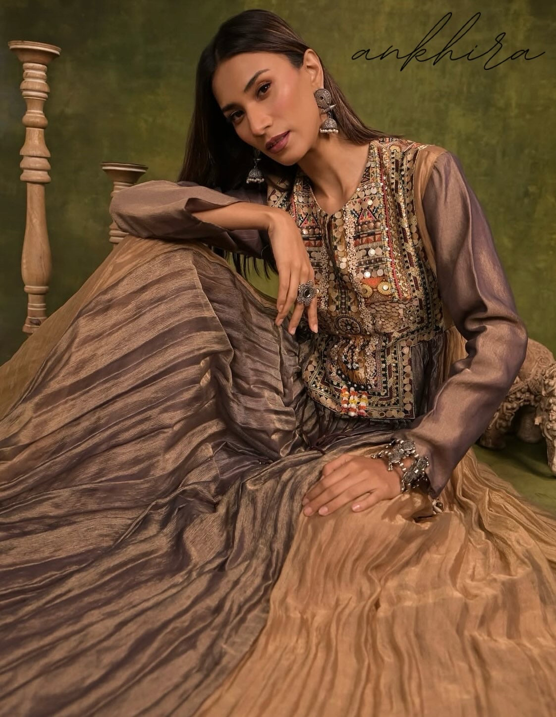 Dilkashi |  A Symphony of Earthy Glamour | Long Anarkali Gown