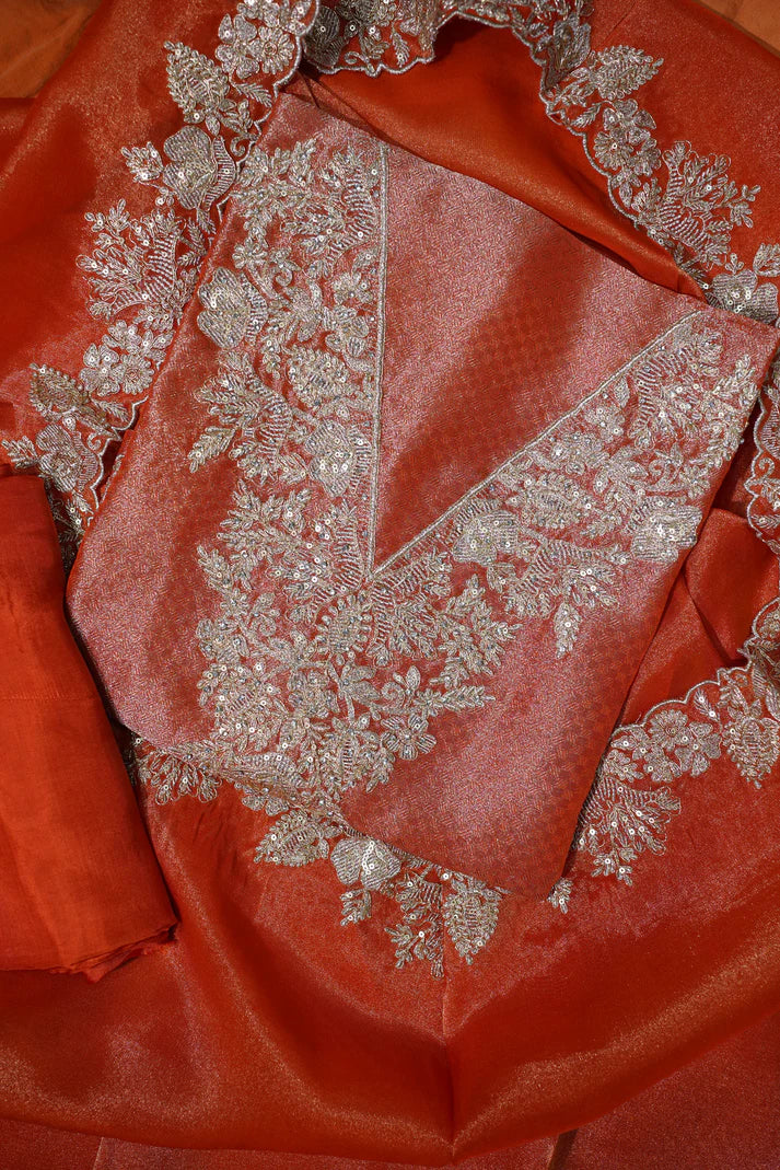 Burnt Coral Embroidered Suit Set