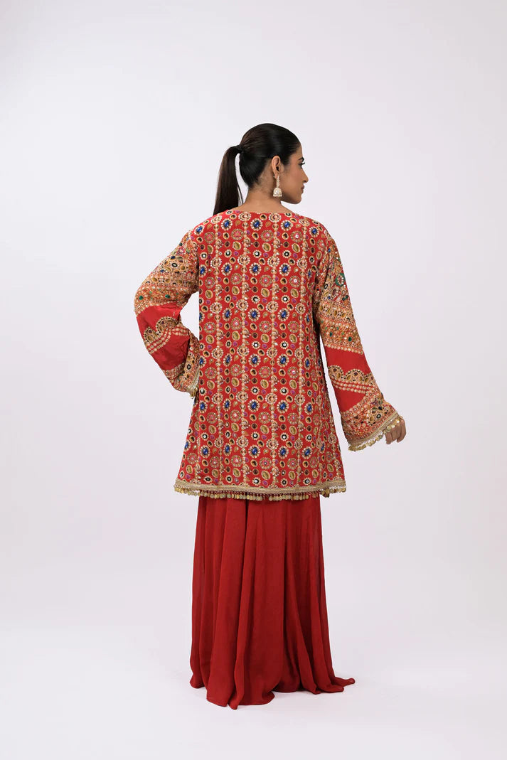 Zubair | Red Sharara Coord Set
