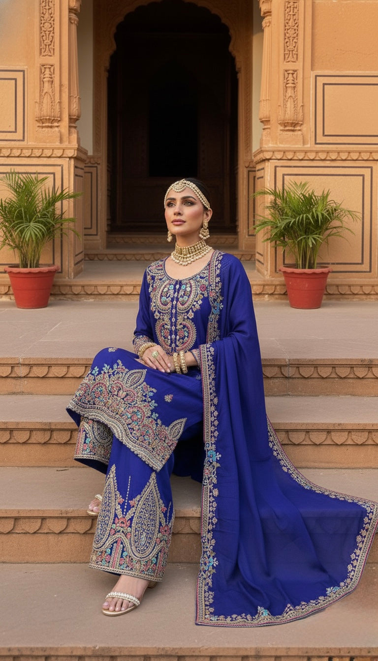 Blue Begum Sharah Set Suit with Dupatta