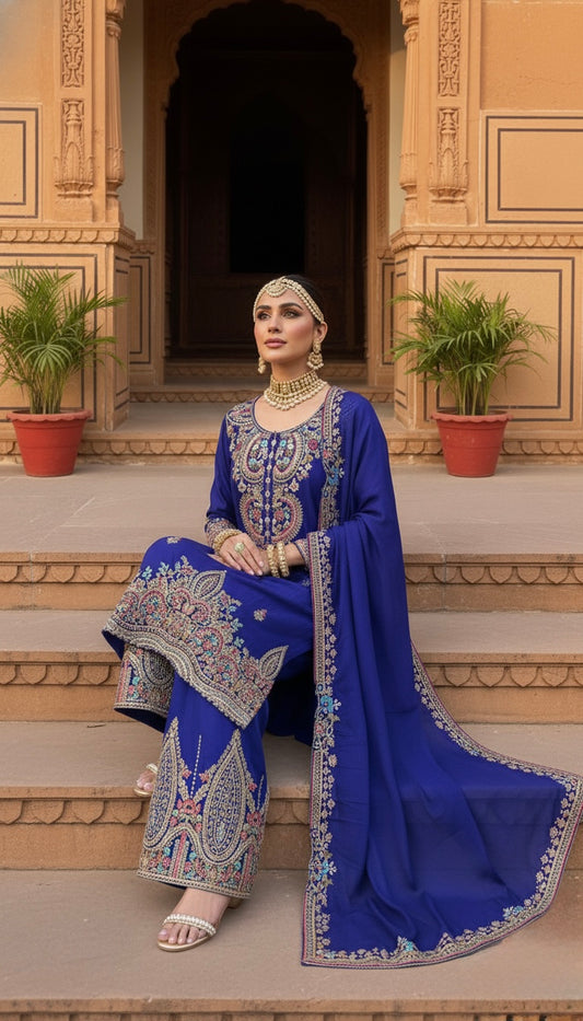 Blue Begum Sharah Set Suit with Dupatta