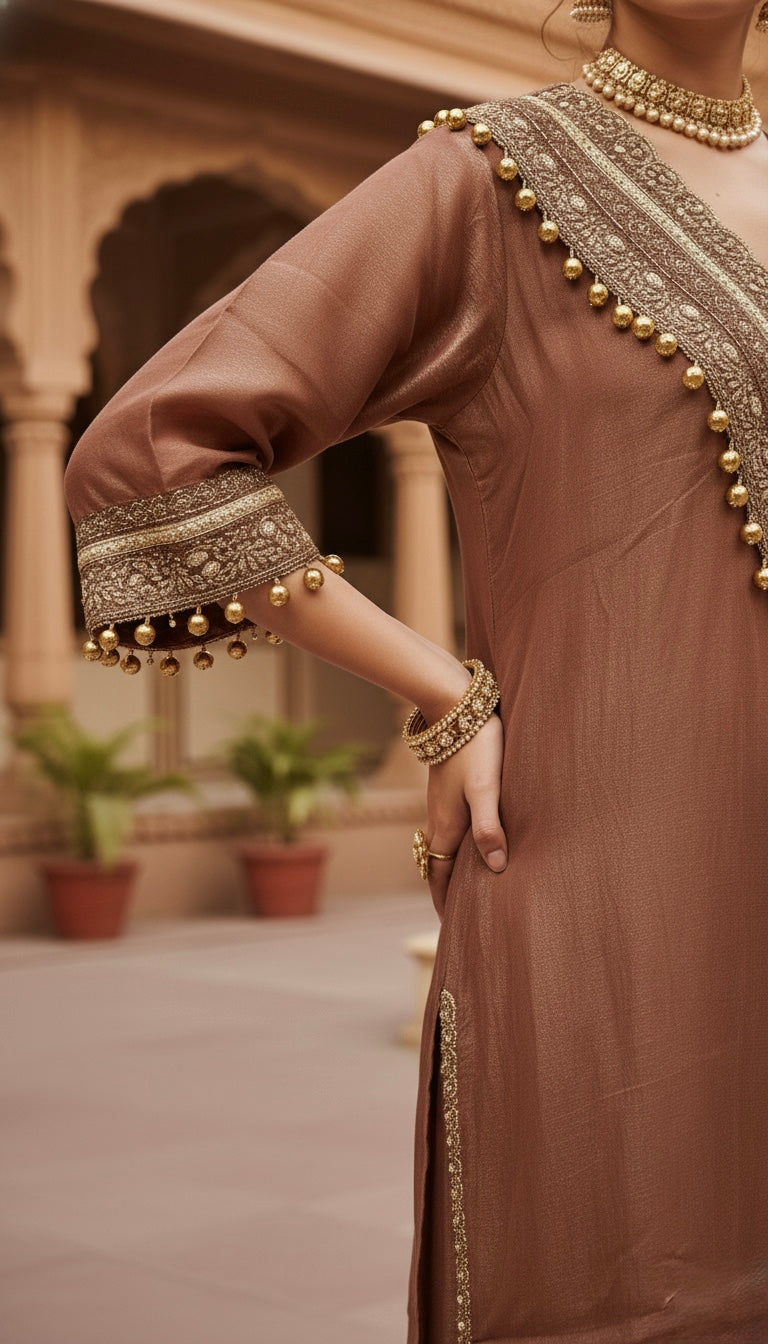 Mocha pe Moka | Brown Coord Set with Handcrafted Potli