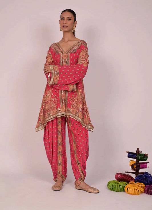 Pink Gul-Mohar Dhoti Set |