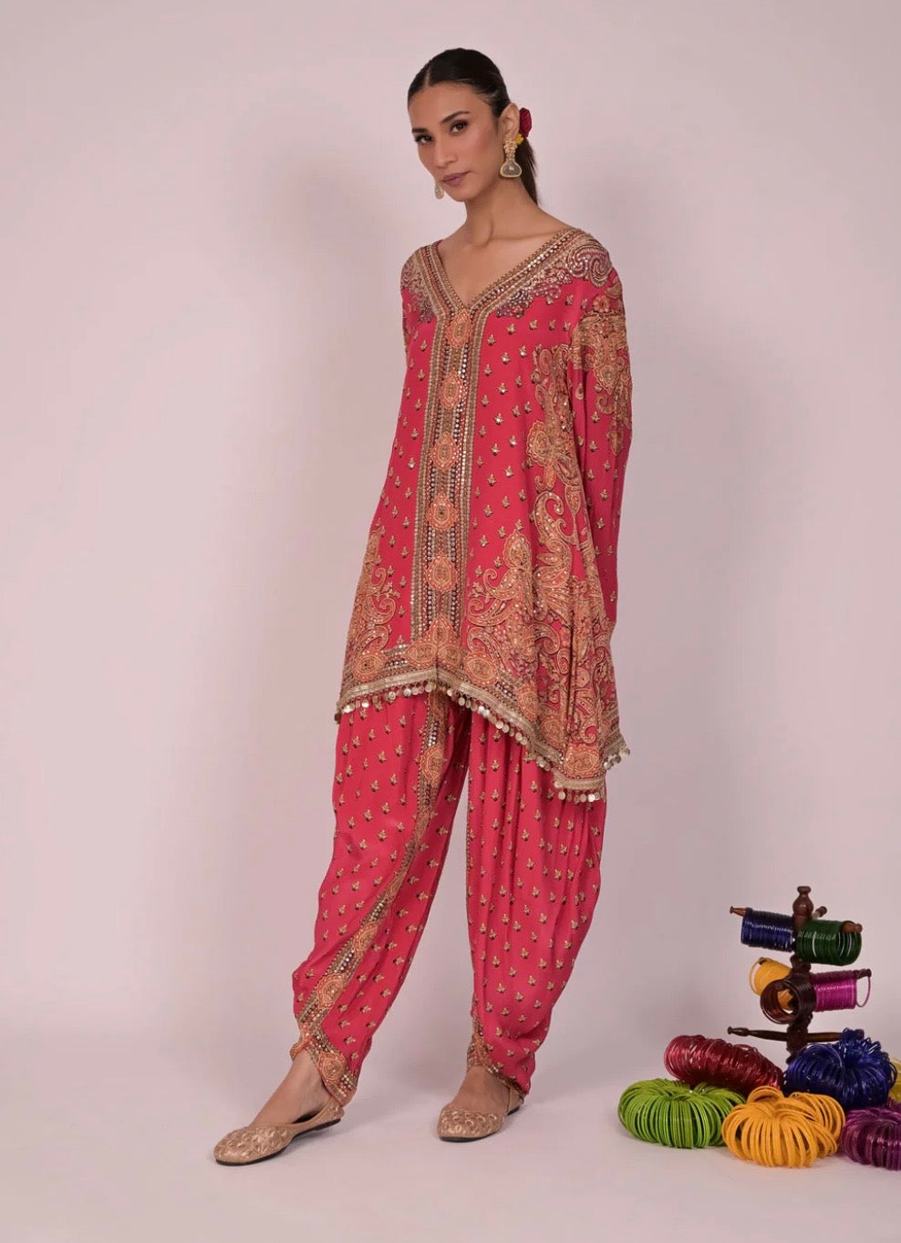 Pink Gul-Mohar | Dhoti Set