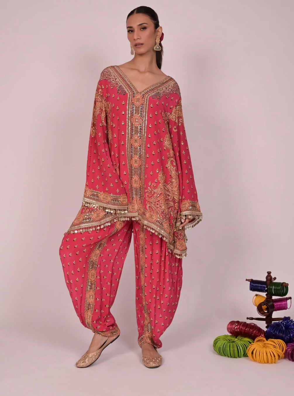 Pink Gul-Mohar | Dhoti Set