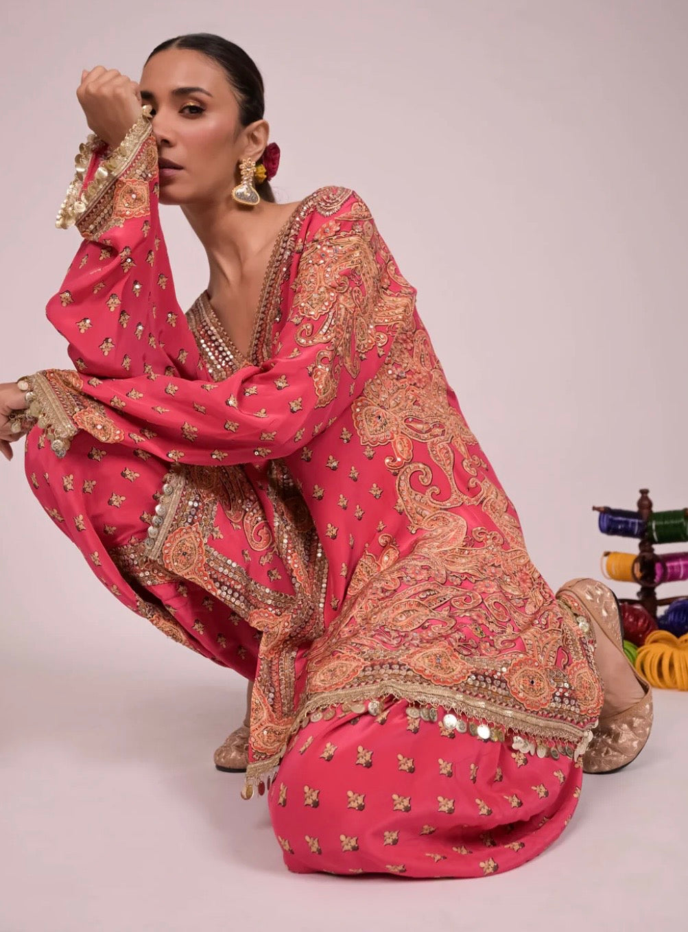 Pink Gul-Mohar | Dhoti Set