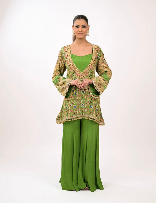 The Emerald Noor Sharara Coord Set | Verdant Luxe