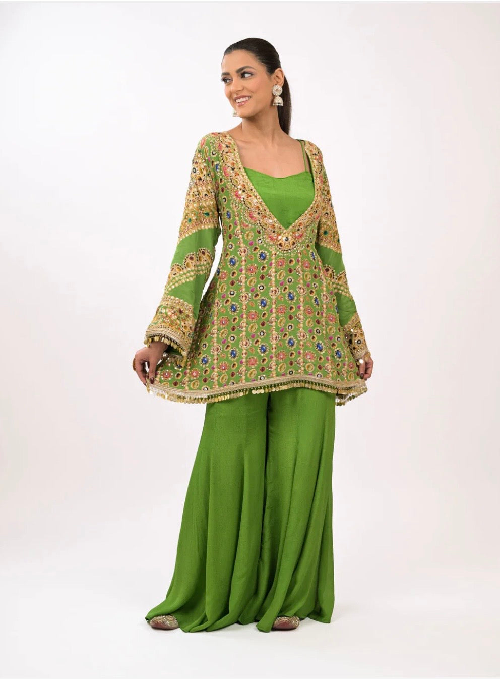 The Emerald Noor Sharara Coord Set | Verdant Luxe