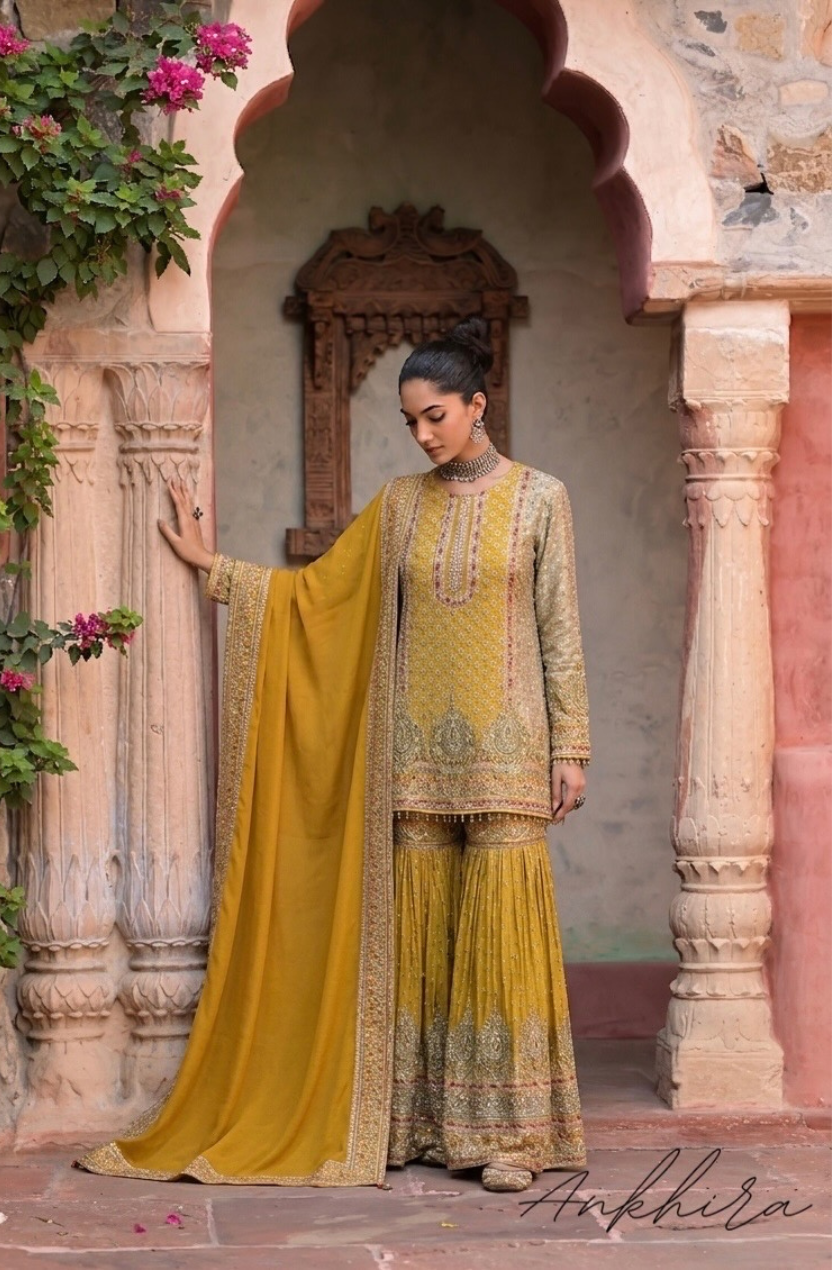 Zehra – Luxe Embroidered Crepe Sharara Set