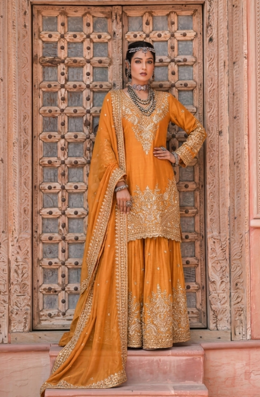 Orange Glaze | Royale Sharara Set with Dupatta
